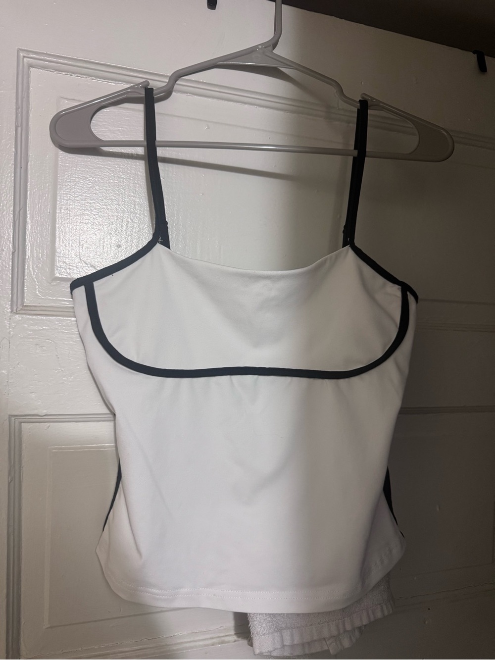Women's White Cami Tank with Black Trim - Classic Contrast Top